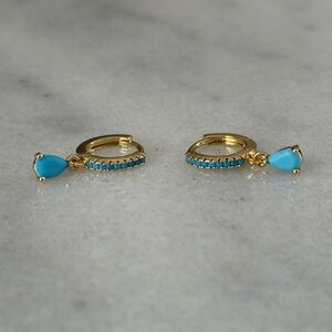 COPY - Gold Turquoise Tear Drop Crystal Huggie Hoop Earrings